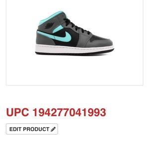 Youth size 3.5 Jordan 1 mid grey aqua. Excellent condition.